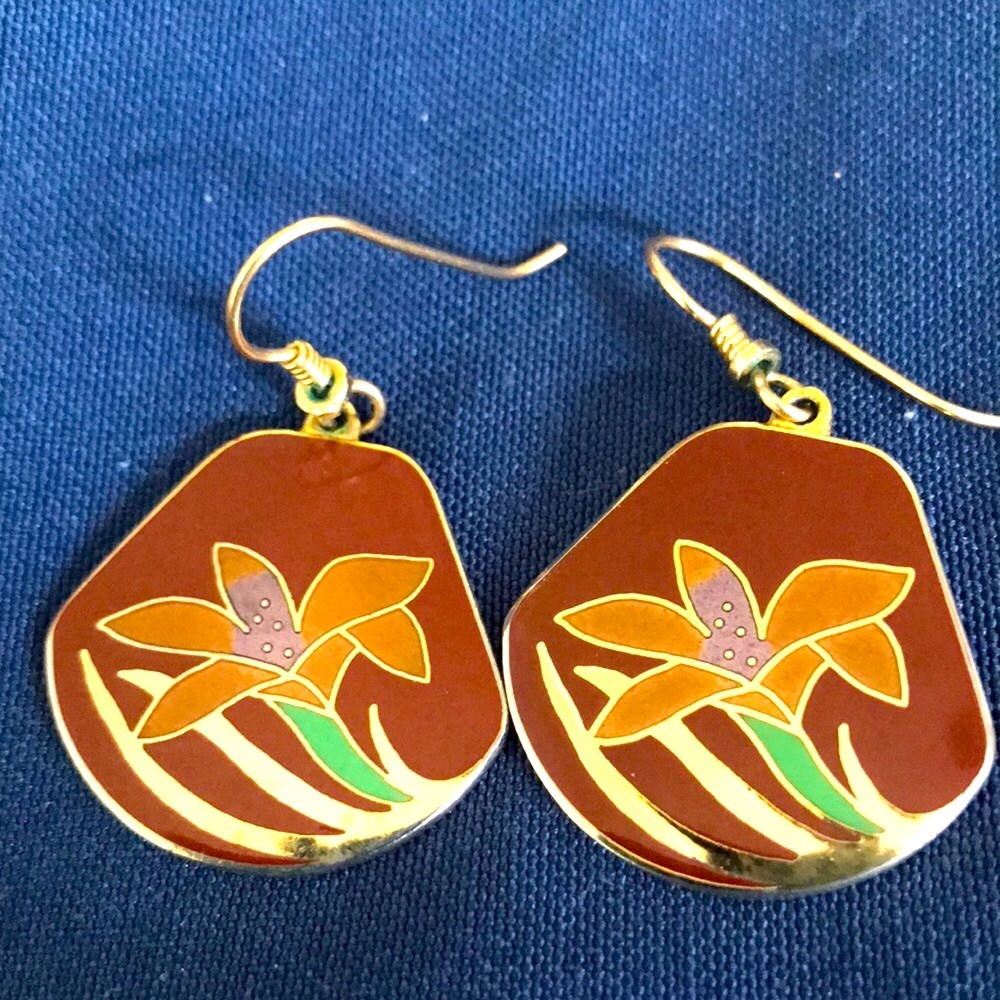 Laurel Burch Signed Wild Iris Pierced Earrings
